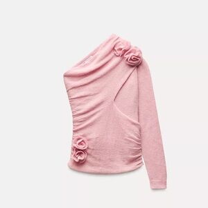 Zara one shoulder floral sweater top